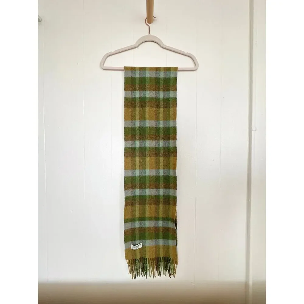 Vtg John Hanly Ireland 100% Lambswool Scarf - Heritage Plaid 71” Long